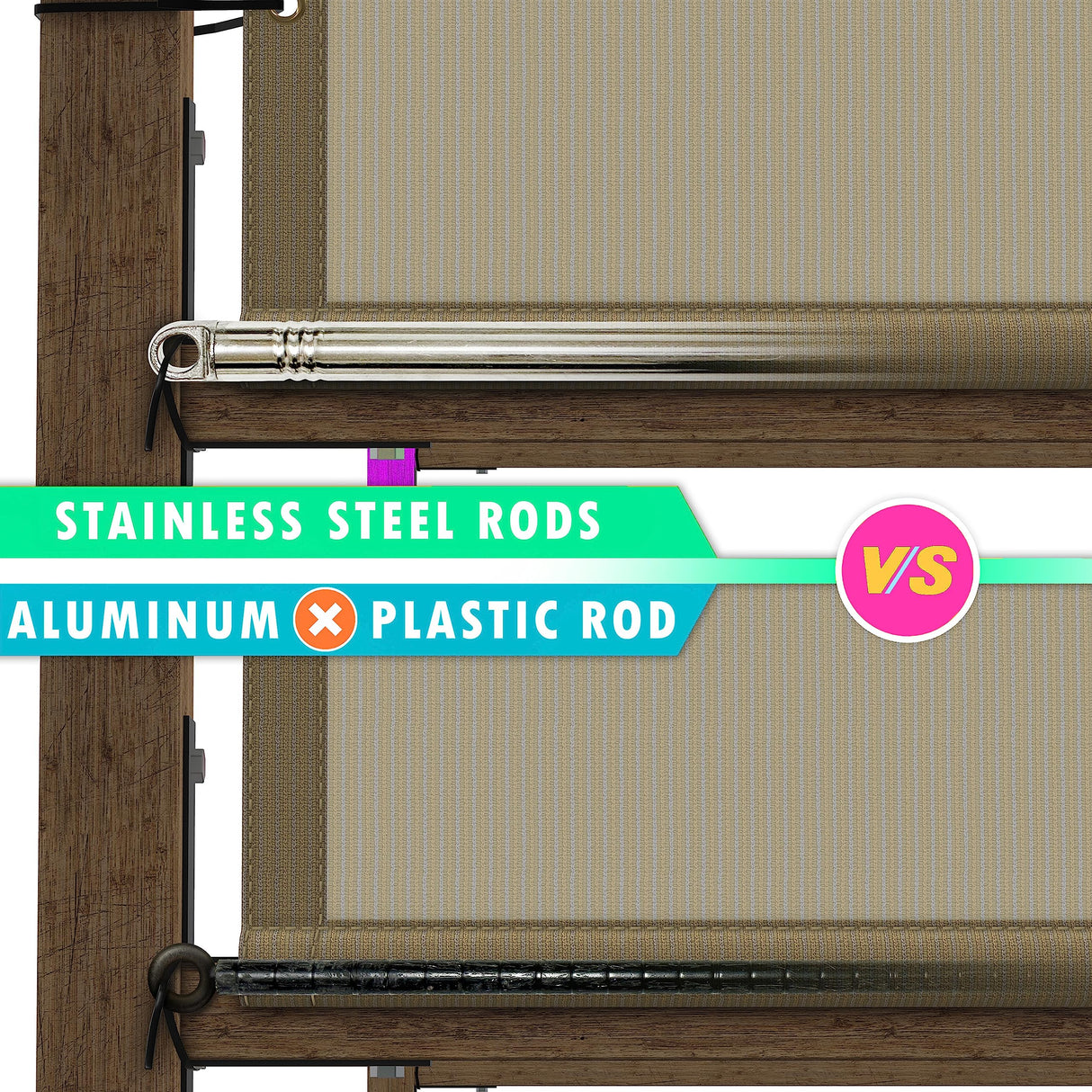 ShadeMart 8' W x 12' L Beige Pergola Shade Cover with Stainless Steel Weighted Rods and Grommets - Outdoor Patio Canopy Replacement - Commercial Grade 260 GSM Cloth (We Make Custom Size) ShadeMart