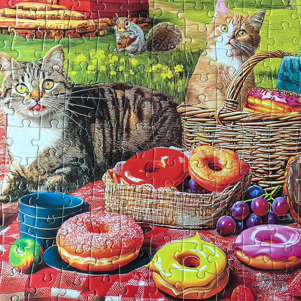 300 Piece Puzzles for Adults Large Piece - Large Jigsaw Puzzles for Kids and Seniors - Picnic Kittens and Donut Mulic