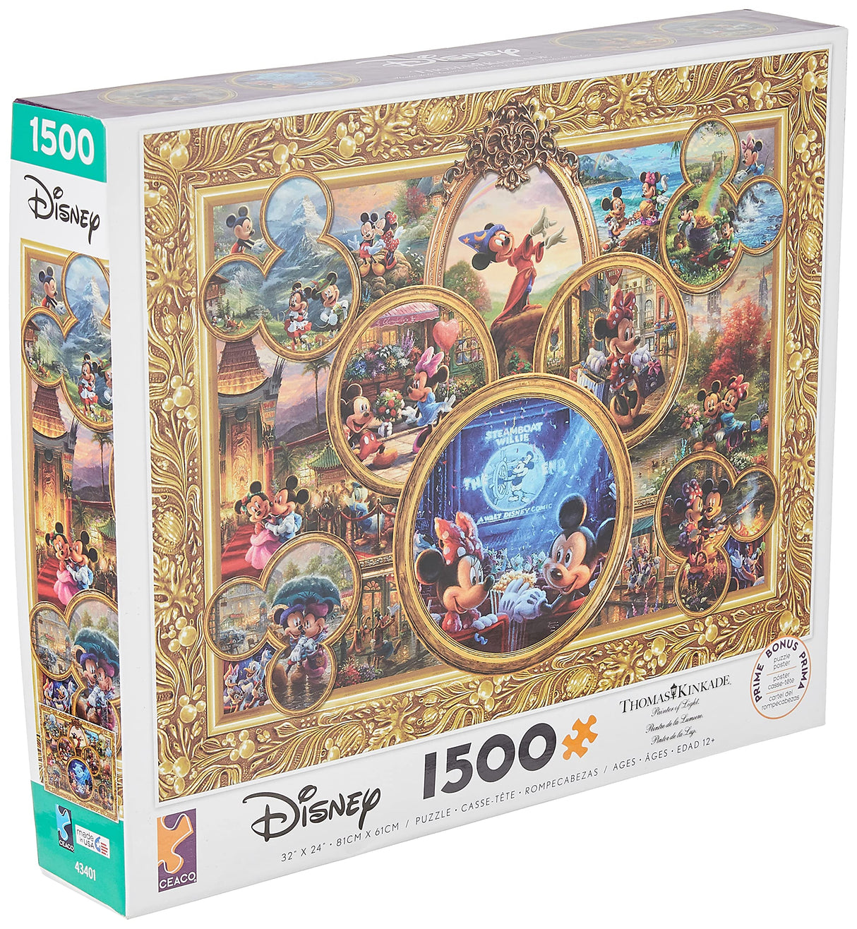 Ceaco - Thomas Kinkade - Disney Dreams Collection - Mickey's 90th Birthday Collage - 1500 Piece Jigsaw Puzzle,Golden Color, 3401-29, 32 x 24 Ceaco