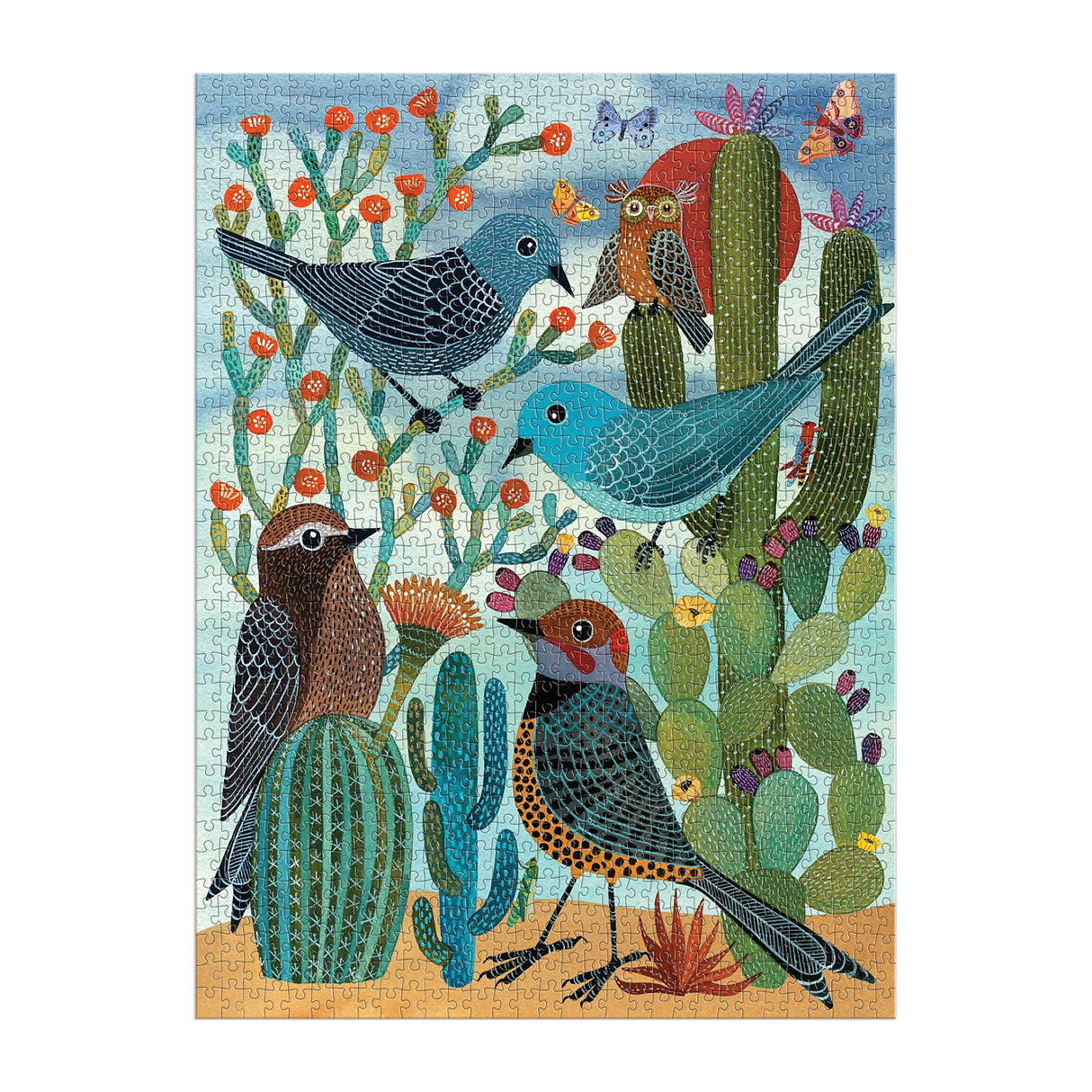 Galison Desert Avian Friends 1000 Piece Puzzle from Galison - 20" x 27" Beautifully Illustrated Puzzle from Geninne Zlatkis, Thick & Sturdy Pieces, Challenging Activity for Adults, Unique Gift Idea! Galison