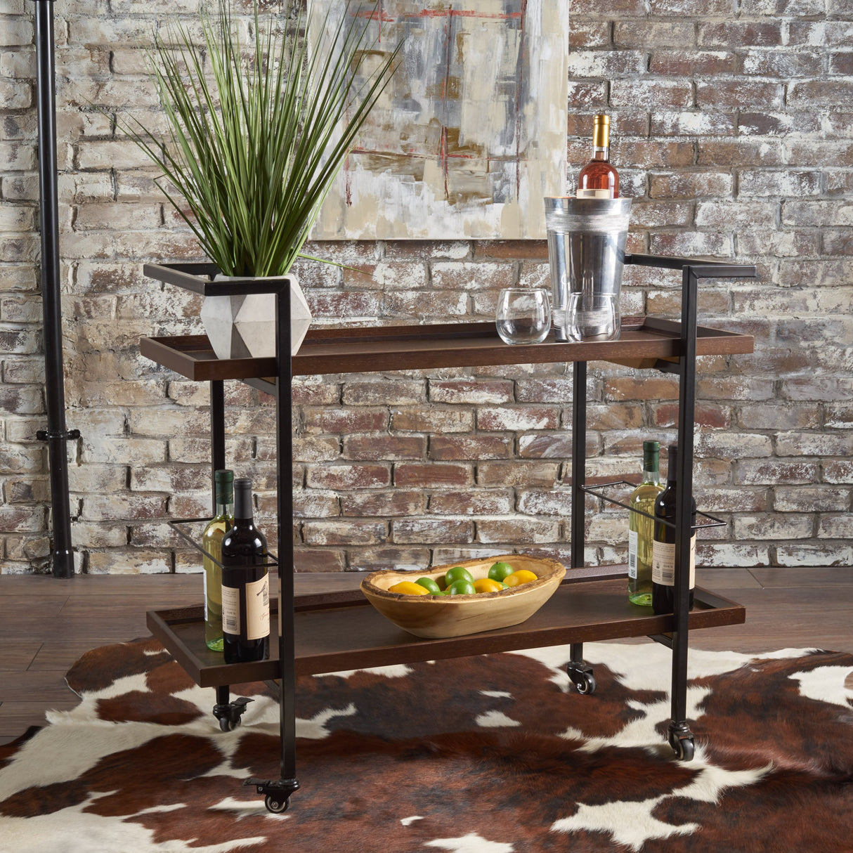 Christopher Knight Home Gerard Industrial Wooden Bar Cart, Dark Walnut Finish / Black Christopher Knight Home