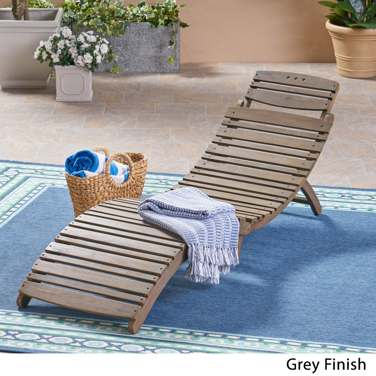 Christopher Knight Home Tycie Outdoor Acacia Wood Foldable Chaise Lounge, Gray Finish Christopher Knight Home