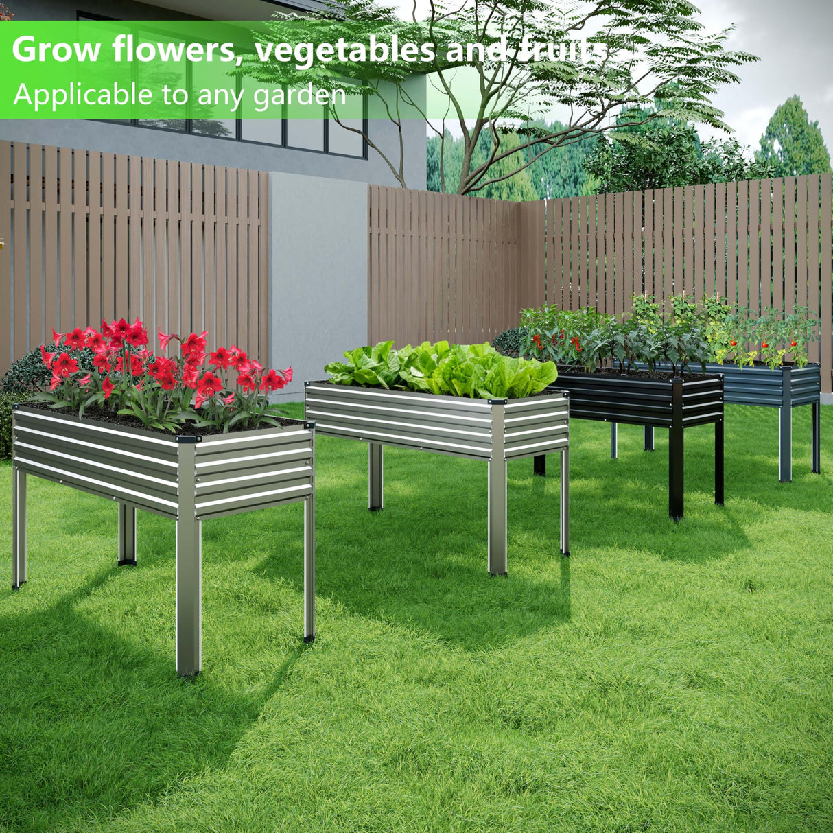 MGNO 2PCS Galvanized Raised Garden Bed Outdoor with Legs,48×18×32in Metal Elevated Raised Planter Box for Backyard, Patio, Balcony, 300lb Capacity,Silver… MGNO