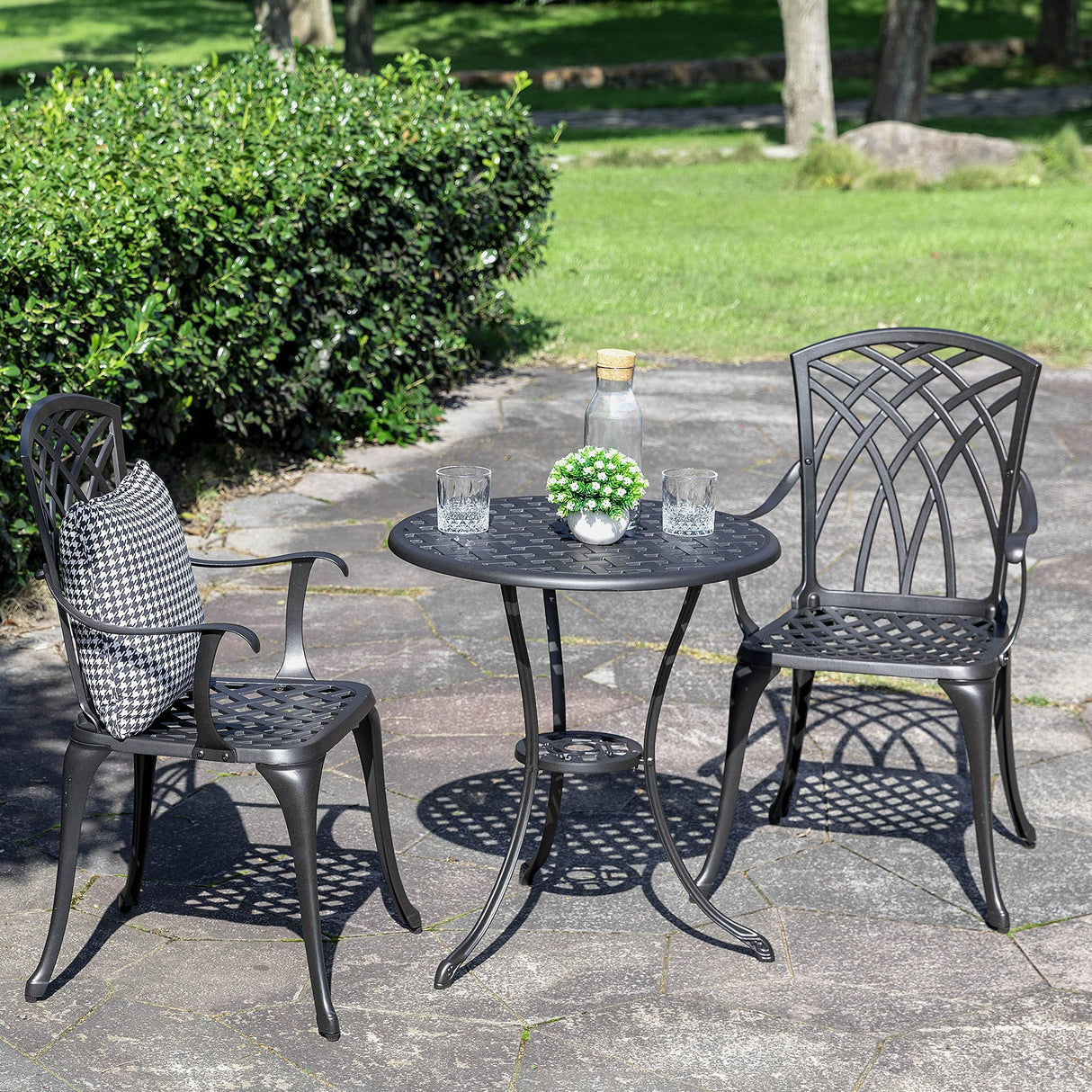 NUU GARDEN Patio Bistro Sets 3 Piece Cast Aluminum Bistro Table and Chairs Set with Umbrella Hole Bistro Set of 2 for Patio Backyard, Black NUU GARDEN