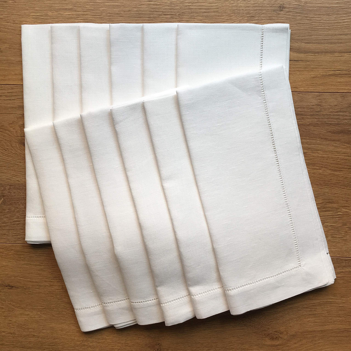 White Linen Hem Stitch Dinner Napkins - Set of 12 20"x20"-Ladder Hem Stitch 100% Linen Cloth Napkins-Super Value Bulk 12 Pack Minhcraft