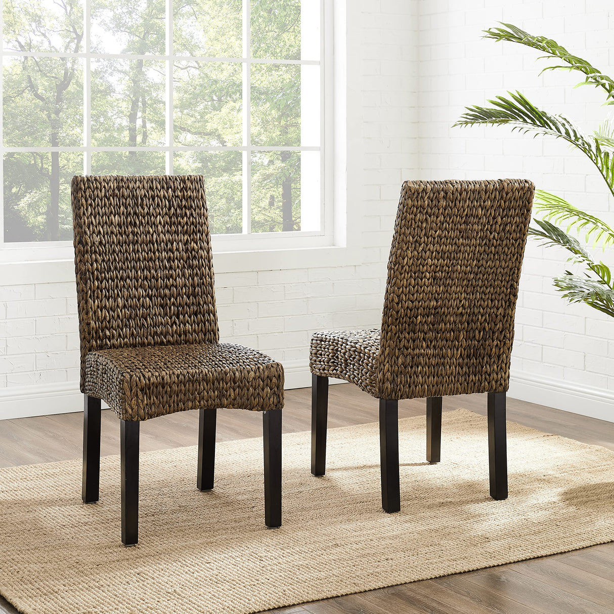 Crosley Furniture Edgewater Handwoven Natural Fiber Rattan Dining Chairs Set of 2, Seagrass Crosley Furniture