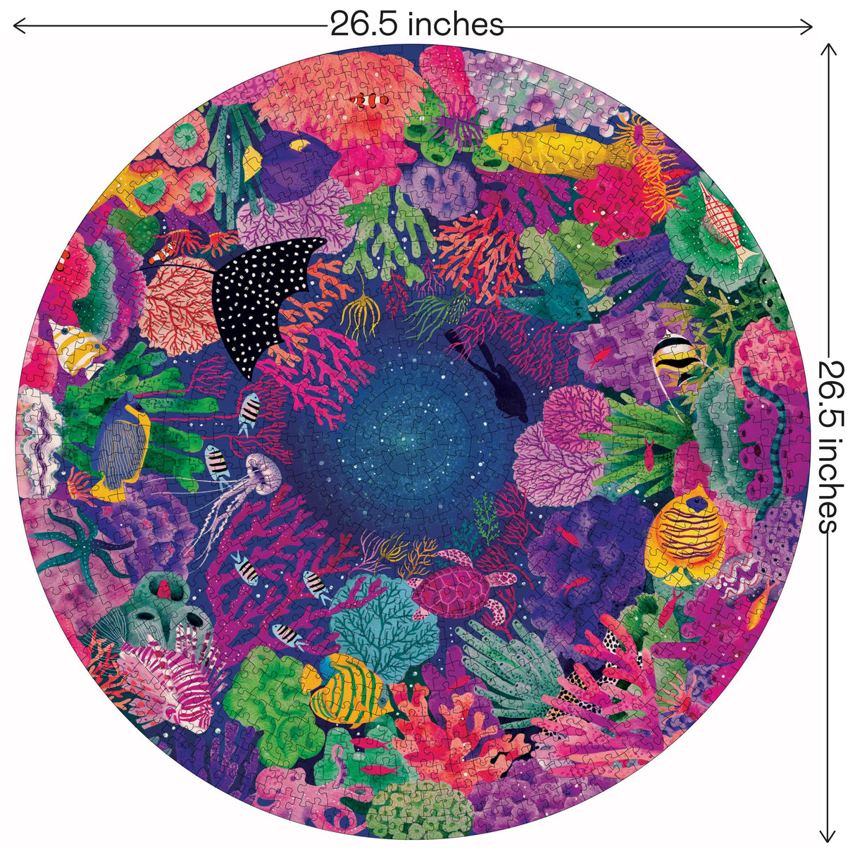 Elena Essex Puzzles for Adults 1000 Pieces - Starlight Scuba | 1000 Piece Puzzles for Adults | Jigsaw Puzzles | Colourful Coral Reef Ocean Sea Puzzle | Round Puzzles 26.5 inches Diameter Elena Essex