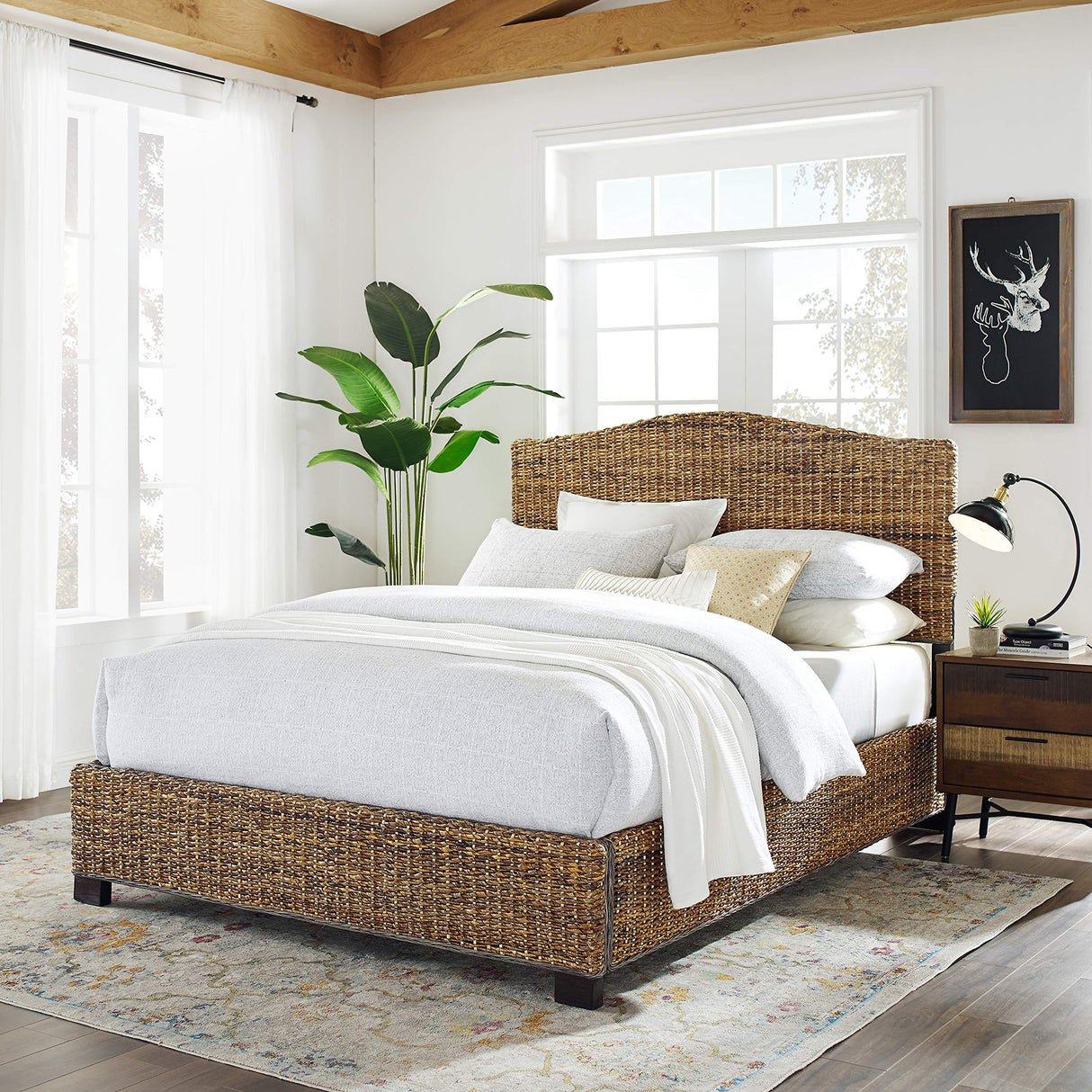 Crosley Furniture Serena Bed, Handwoven Natural Fiber Rattan Headboard and Footboard Set, Banana Leaf, Queen Crosley Furniture