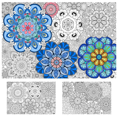 BoKin Giant Mandala Coloring Posters 2 Pack, 39" x 26" Jumbo Mandala Flower DIY Tablecloth, Giant Mandala Coloring Table Cover Wall Decoration for Kids Teens Adults Huge Art Craft Activity Family Craft Decor Party Supplies