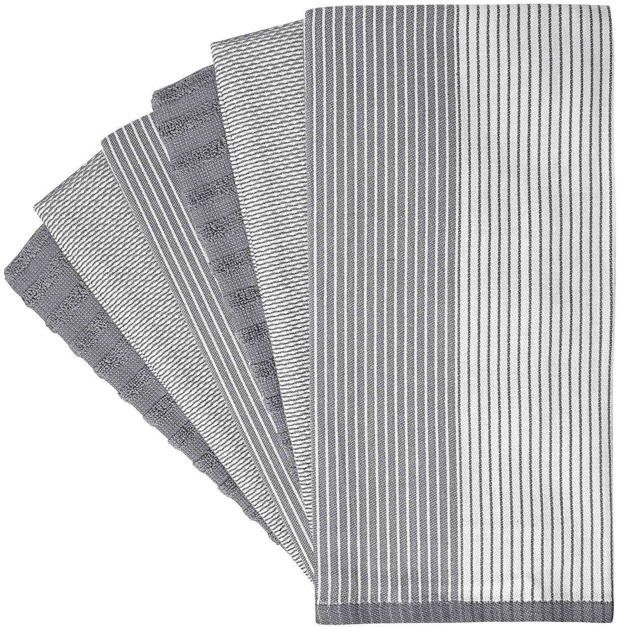 Premium Kitchen Towels (20”x 28”, 6 Pack) | Large Cotton Kitchen Hand Towel | Flat & Terry Dish Cloths | Highly Absorbent Tea Towels Set with Hanging Loop | Gray Bumble Towels