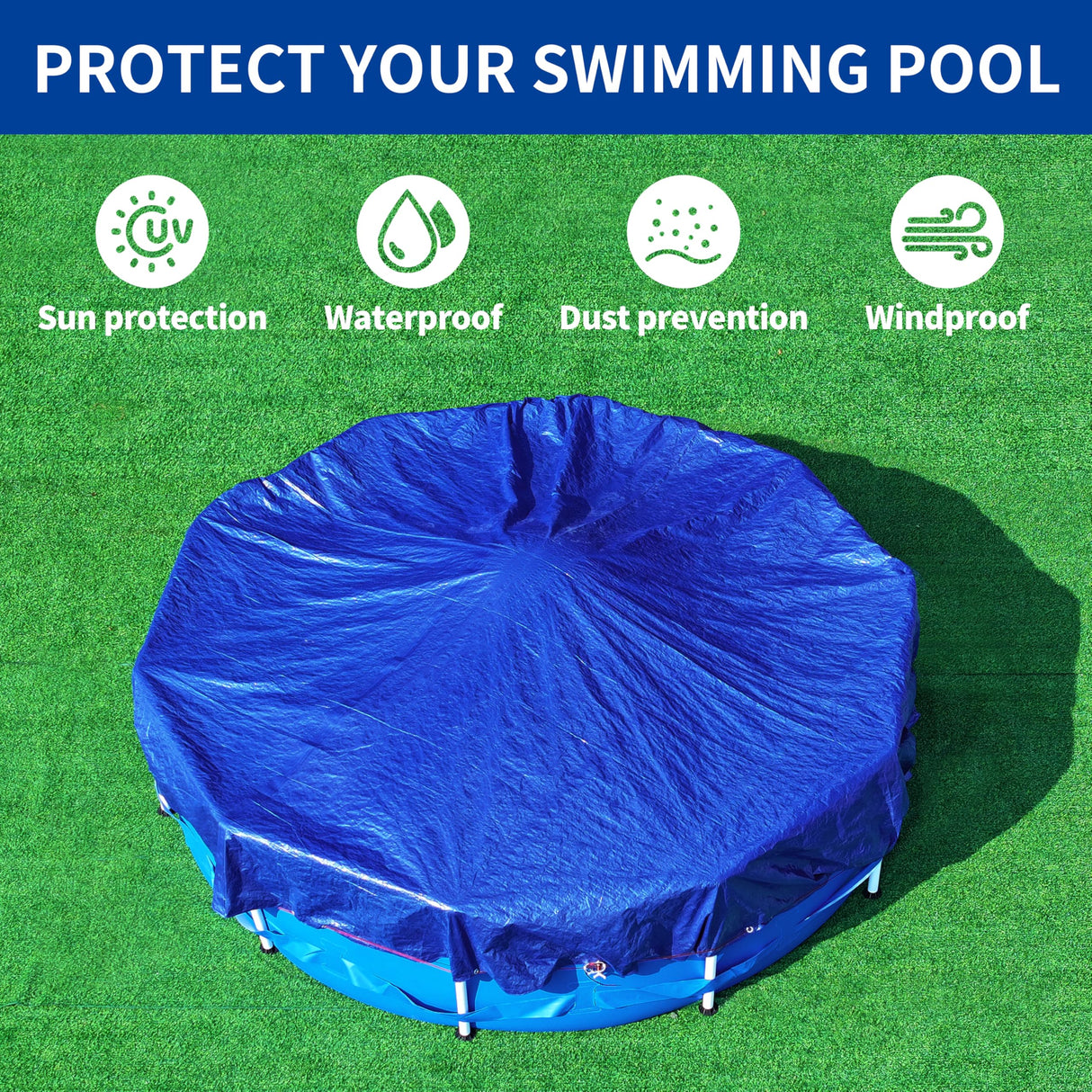 20Ft Pool Cover for(16Ft) Above Ground Pool, Heavy Duty Above Ground Pool Cover Includes Winch and Cable,Winter Pool Cover Strength&Durability,UV Protection, Blue/Black(Cover Only) RAINDEWAY