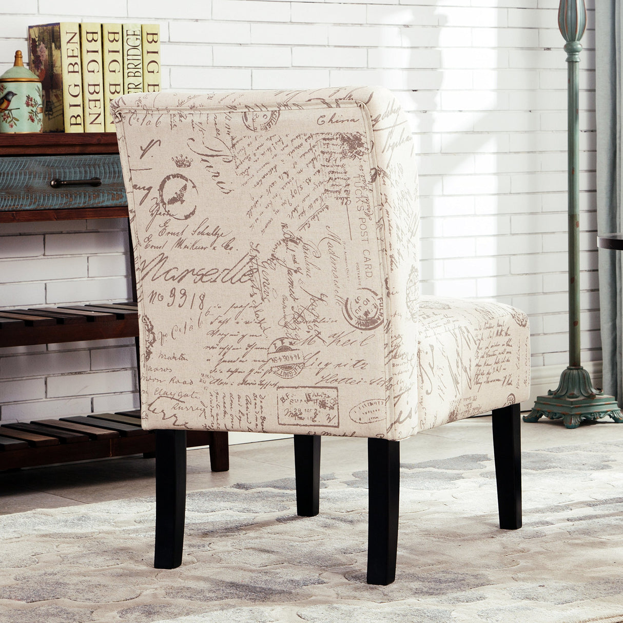 Roundhill Furniture Capa Print Fabric Armless Contemporary Accent Chair, Script Roundhill Furniture