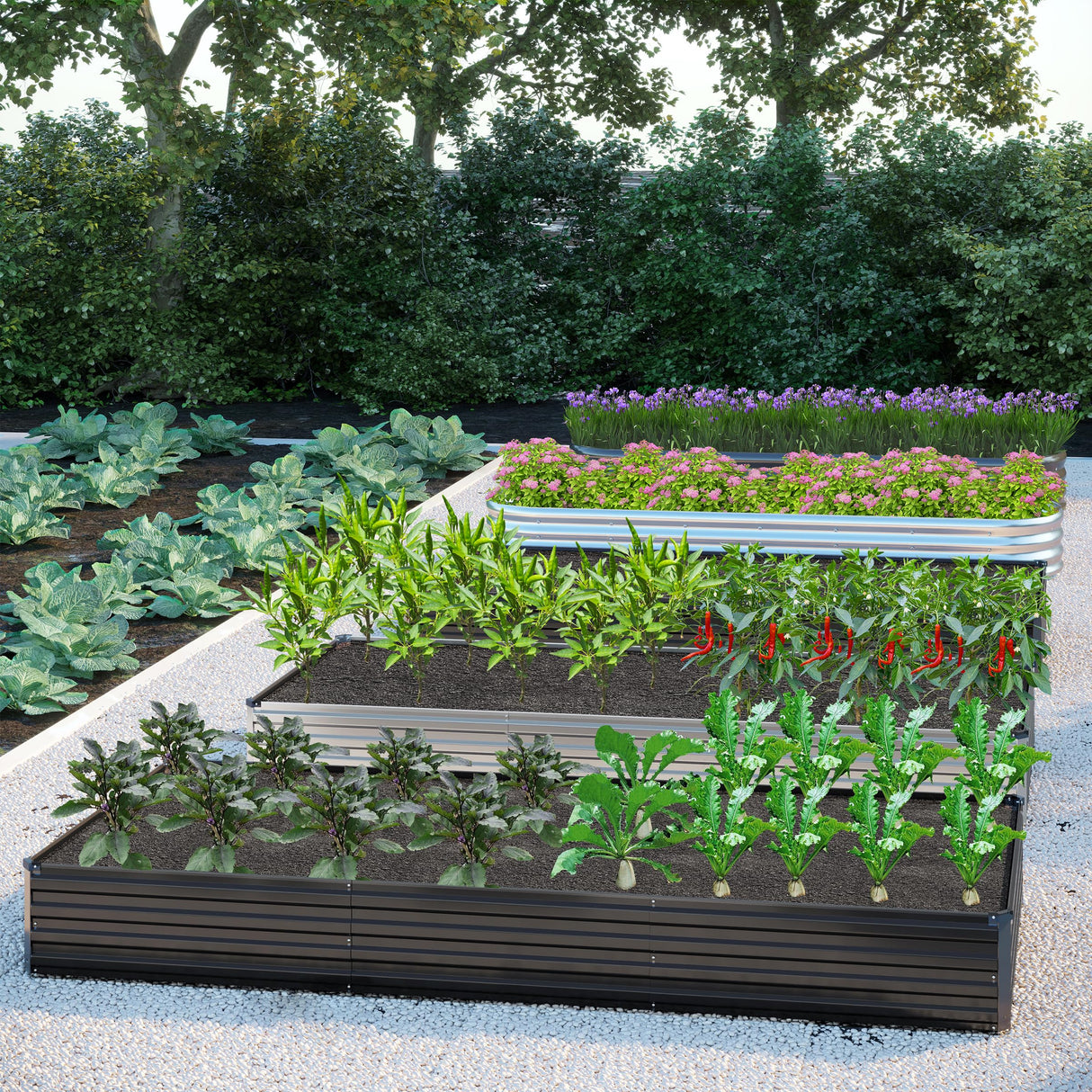 DIIYIV 2PCS 12x4x1FT Galvanized Raised Garden Bed Kit,Vegetable Boxes-Rectangle Metal Flower Box,Large Planter Raised Beds Outdoor Garden for Planting,Fruit,Herb-Black DIIYIV