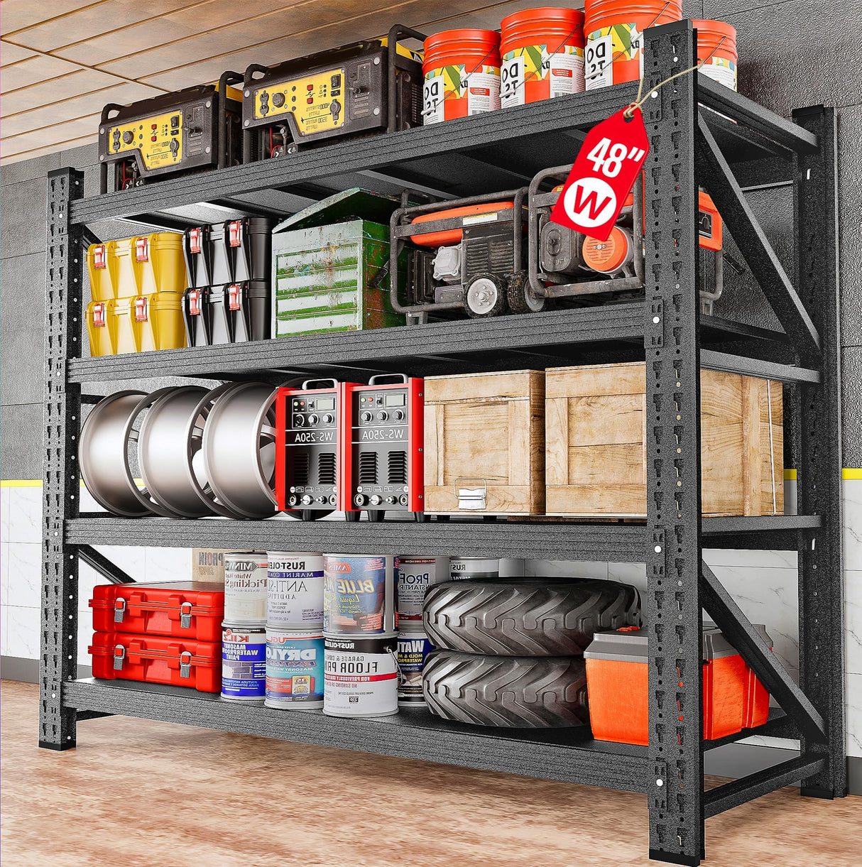 48" Wide Heavy Duty Garage Shelving Units,3000LBS 24 Deep Storage Shelves,Metal Garage Shelves,Large Storage Rack,Steel Shelf,Industrial Shelving for Shop,Warehouse,Basement,48" W x 24" D x 70" H SISESOL