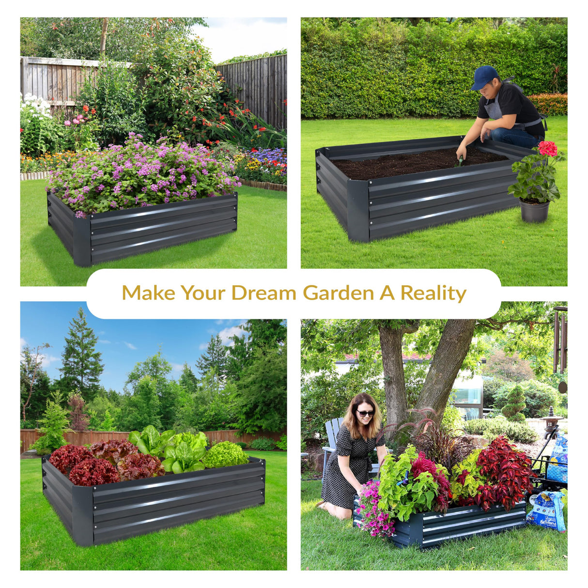 Sunnydaze 11.75" H Raised Metal Garden Bed - Galvanized Raised Garden Bed Outdoor for Vegetables and Flowers - Dark Gray - 4' x 3' Rectangle Sunnydaze