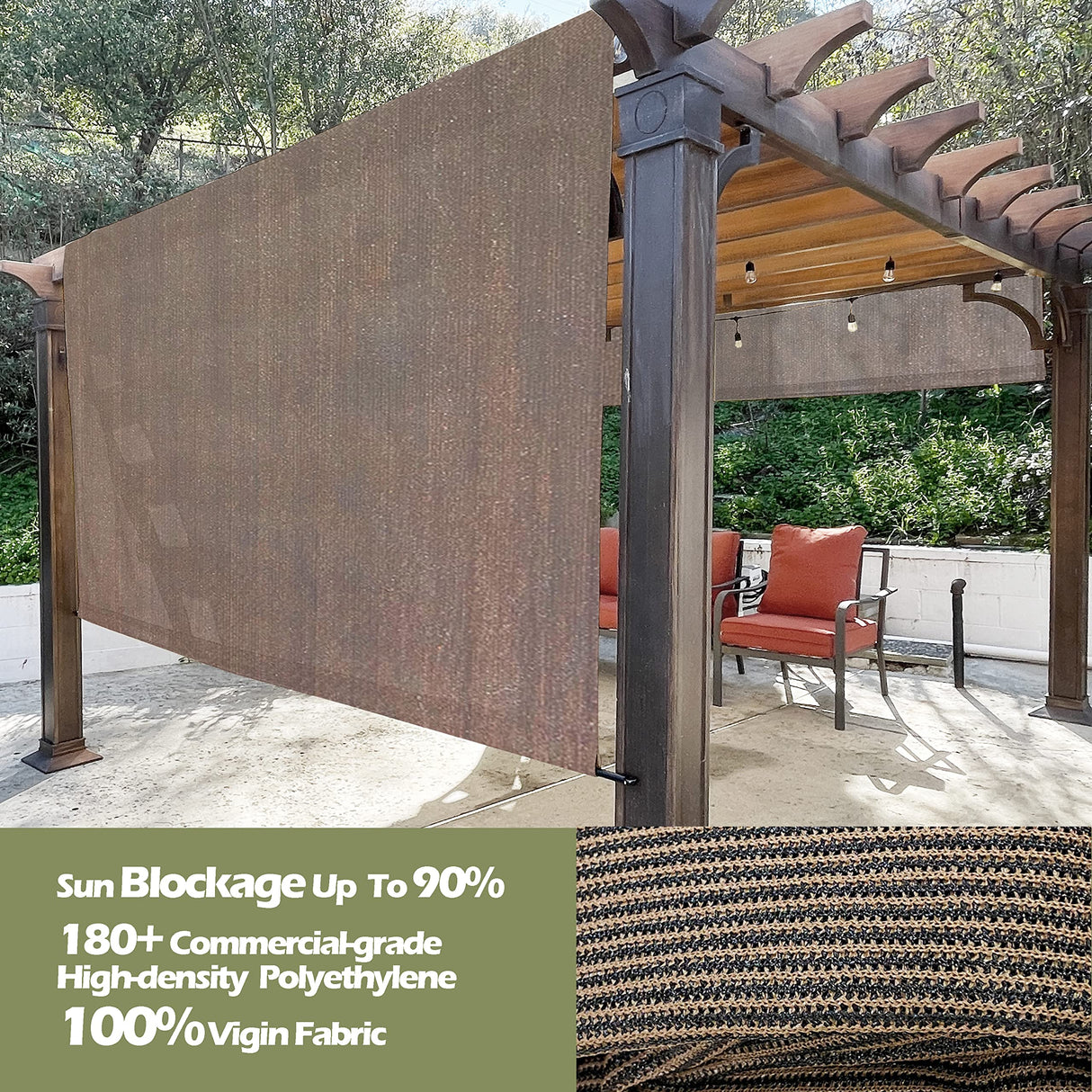 Universal Pergola Replacement Canopy Shade Cover with Breathable HDPE Fabric & Rod Pockets for 10 x 10 FT Pergola, Canopy Size: 192'' L x 106'' W (Mocha Brown) Alion Home