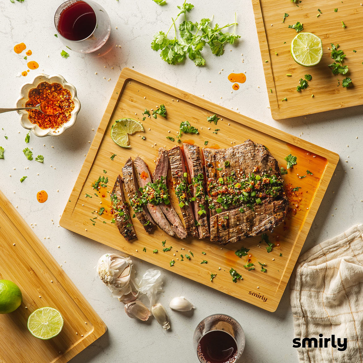 SMIRLY Wood Cutting Boards For Kitchen - Bamboo Cutting Board Set with Holder, Wood Cutting Board Set, Cutting Board Wood, Wooden Chopping Board, SMIRLY