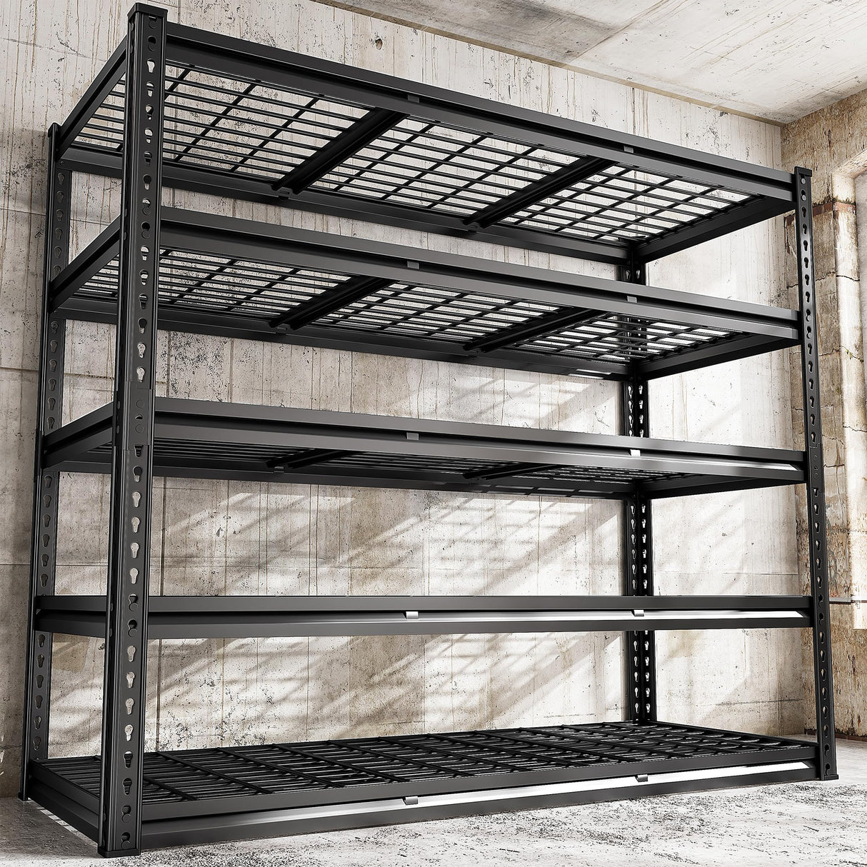 REIBII 48" W Garage Shelving 3000LBS Heavy Duty Storage Shelves, 5 Tier Adjustable Metal Shelves for Storage Rack Industrial Utility Shelf, Garage Storage Shelving Unit, 48" W x 24" D x 72" H REIBII