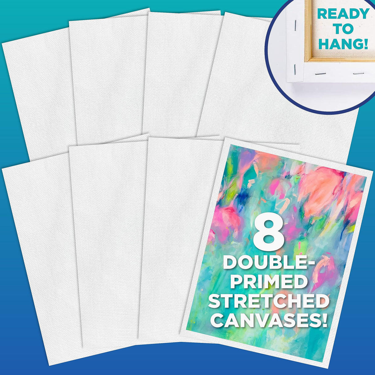 Horizon Group USA Stretched Canvas 11"" x 14"" 8 PK, 16mm Thick, 100% Cotton, for Painting, Pouring, Oil Paint, Multi-Media Art, 8-Pack (204039) Horizon Group USA