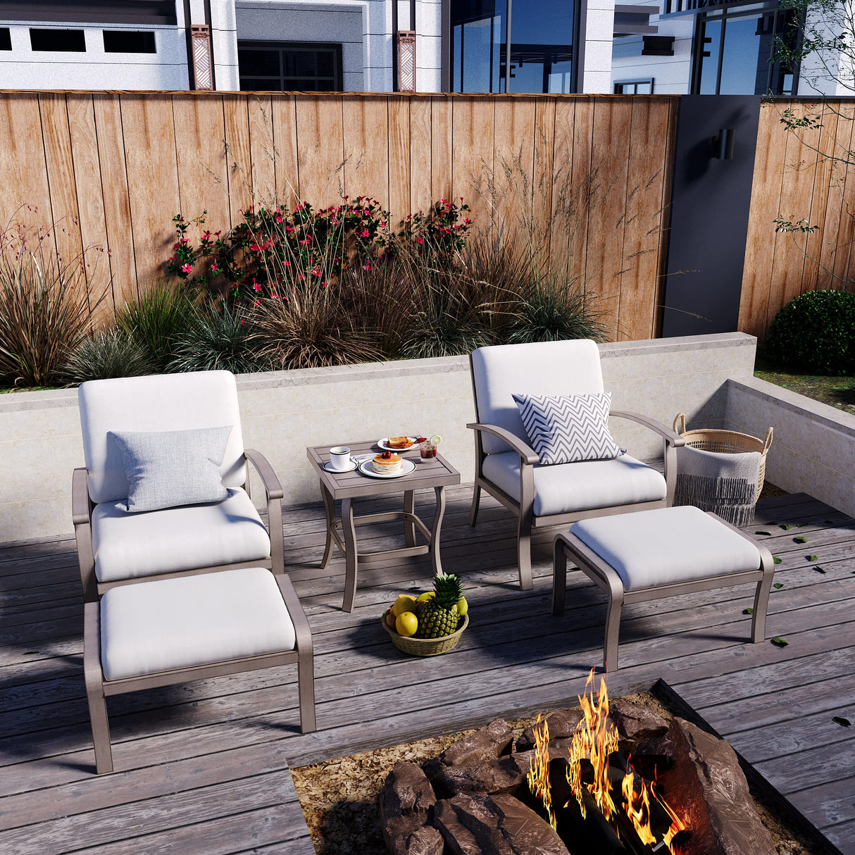 HAPPATIO 5 Piece Aluminum Outdoor Patio Furniture Set, Patio Chairs with Ottomans and Side Table, Balcony Furniture, Patio Conversation Set for Porch Garden (Gray) HAPPATIO