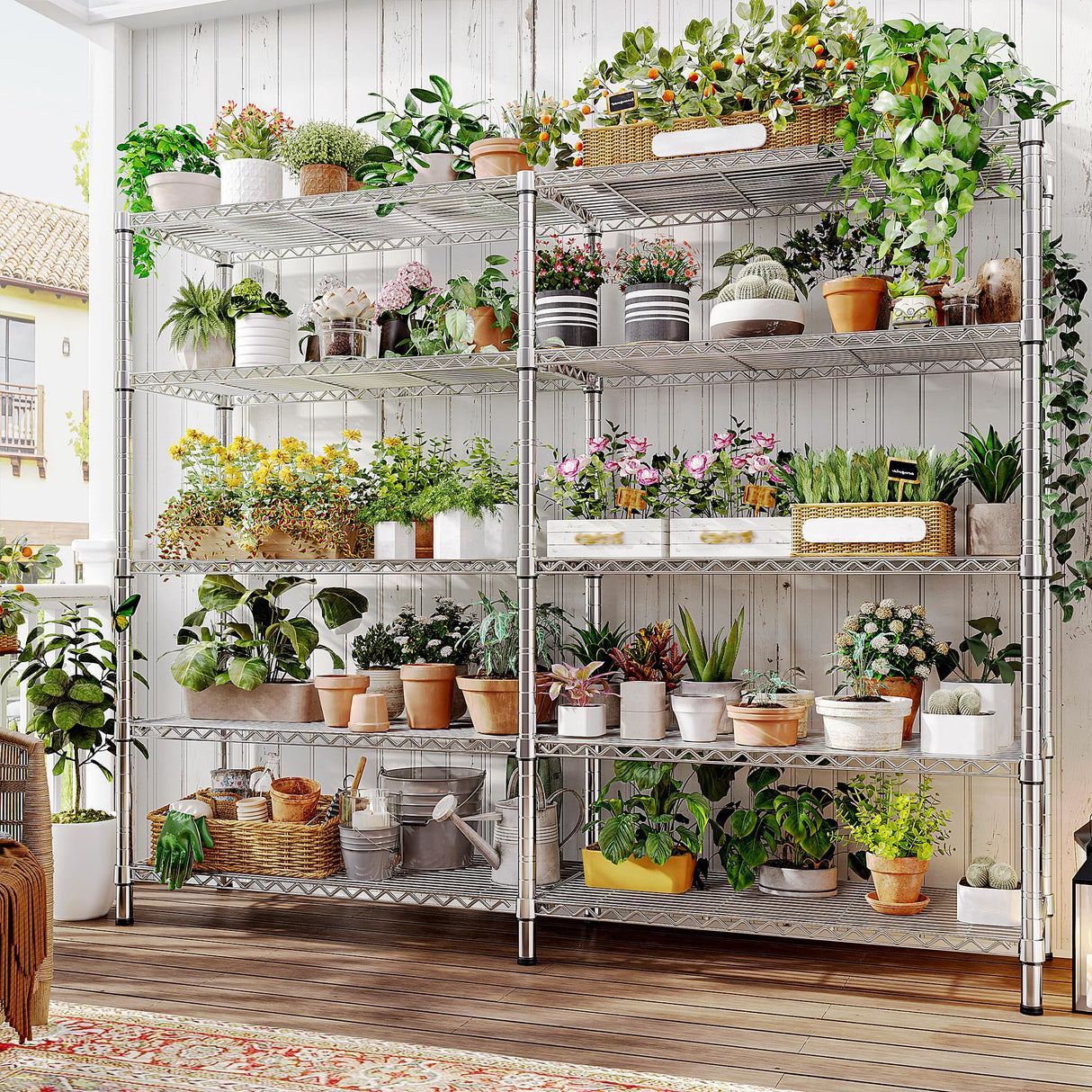 REIBII 1500LBS Storage Shelves 61.7''W Wire Shelving Unit 5 Tier Metal Shelving for Storage Rack Shelves Heavy Duty Garage Shelf Pantry Shelves Kitchen Shelving, 61.7" W*72.4" H*15.8" D, Chrome REIBII