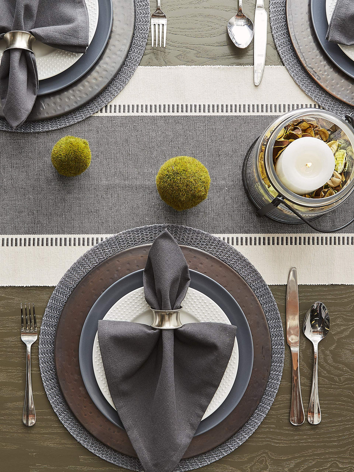 DII Dobby Stripe Woven Table Runner, 13x72 (13x77.5, Fringe Included), Mineral Gray DII