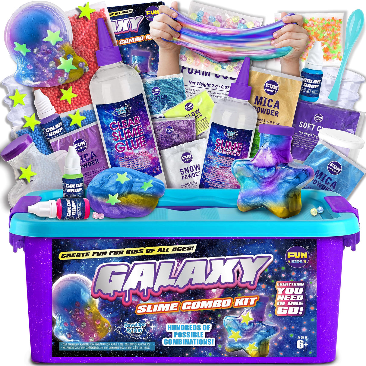 Toy Galaxy Slime Kit for Boys Girls 10-12, FunKidz Ultimate Metallic Slime Making Kit for Kids Ages 8-10 D.I.Y. Glow, Galactic, Fun Slime Gifts FUN KIDZ