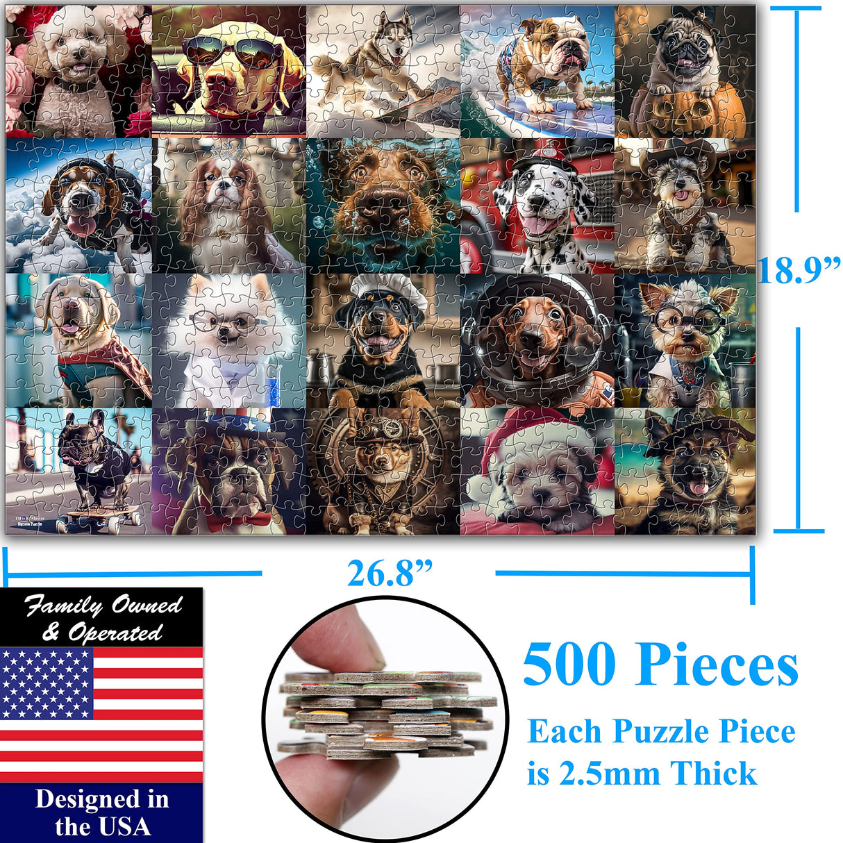 Think2Master Cute Dogs 500 Pieces Jigsaw Puzzle Featuring heartwarming Puppies and Dogs. Fun Teens, Seniors & Families. Great Gift for Kids Ages 13+ Size: 26.8” x 18.9” THINK2MASTER