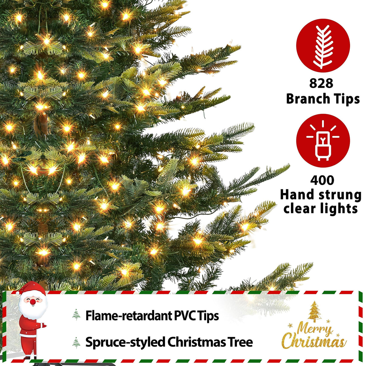 Yaheetech 6ft Pre-lit Aspen Fir Artificial Christmas Tree with 400 Incandescent Warm Lights Full Prelighted Xmas Tree w/828 Branch Tips & Foldable Stand for Home Holiday Decor, Green Yaheetech