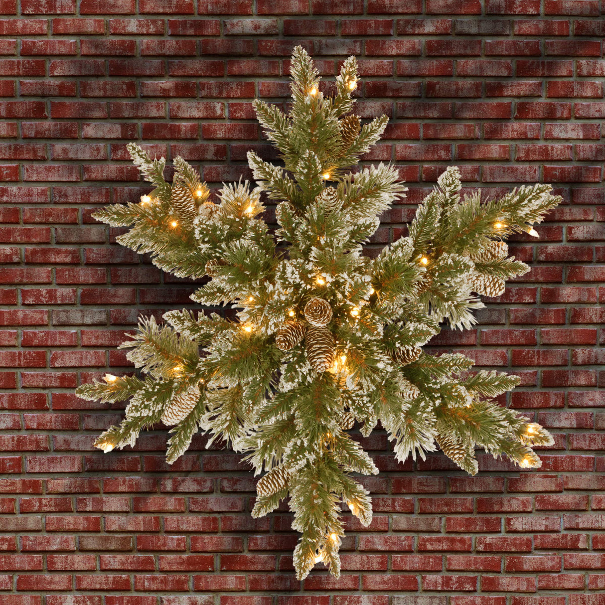 National Tree Company Pre-Lit Artificial Christmas Star Wreath, Green, Glittery Bristle Pine, White Lights, Decorated with Pine Cones, Frosted Branches, Christmas Collection, 32 Inches National Tree Company