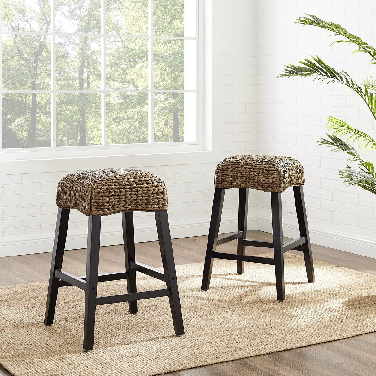 Crosley Furniture Edgewater Backless Counter Height Bar Stools Set of 2 with Handwoven Natural Fiber Rattan, Seagrass Crosley Furniture