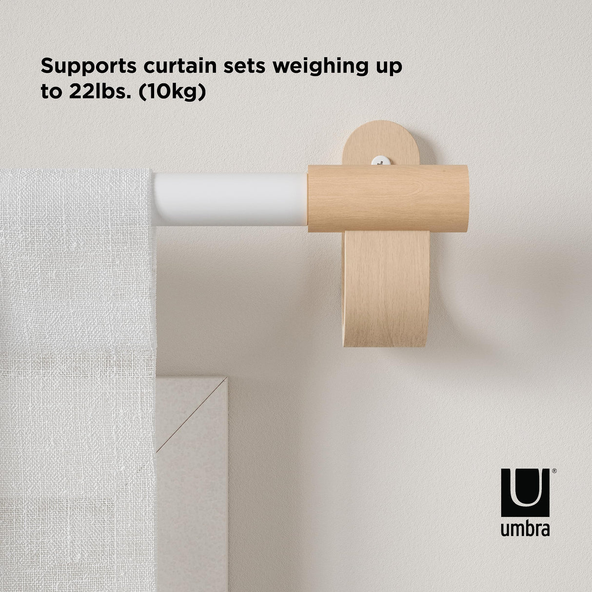 Umbra Bellwood Curtain Rod for Window Drapery, Adjustable Length, Set Includes Finials and Mounting Hardware, White/Natural Umbra