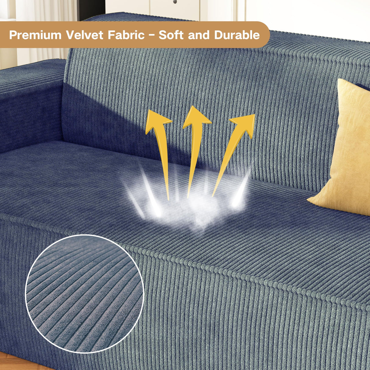 Swbvs Sofa-in-a-Box, Memory Foam 3-Seater Couch, No Installation & Easy to Transport, Deep Seat Modern Sofa with Corduroy Fabric, Couch for Living Room, Bedroom, Apartment, Home Office,Grey Swbvs