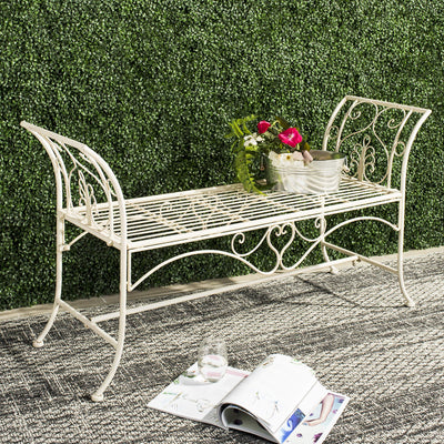 SAFAVIEH PAT5016A Collection Arona Antique White Wrought Iron 51" Outdoor Garden Bench