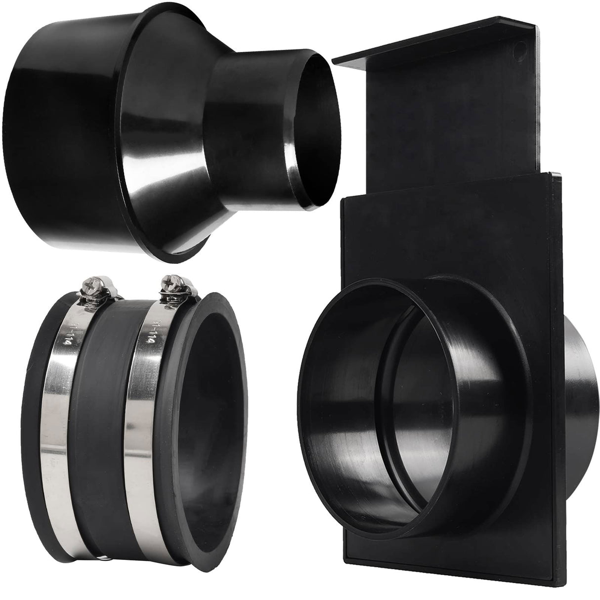 (Combo Pack) 4" to 2-1/2" Hose Cone Reducer, Dust Collection Fitting & 4” Flexible Hose Cuff Coupler & Blast Gate for Dust Collection Systems with TonGass