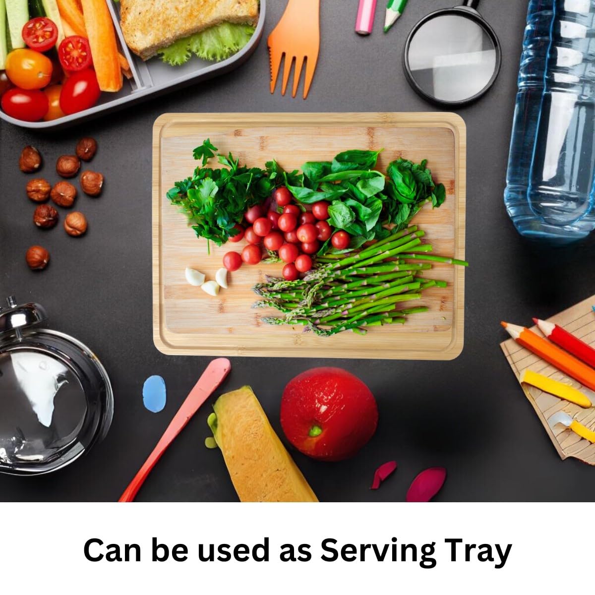 (Set of 10) 14"X11" Thick Sturdy Bulk Plain Bamboo Serving Tray, Chopping Board with Juice Groove for Customized, Personalized Engraving Purpose Invisioncorp