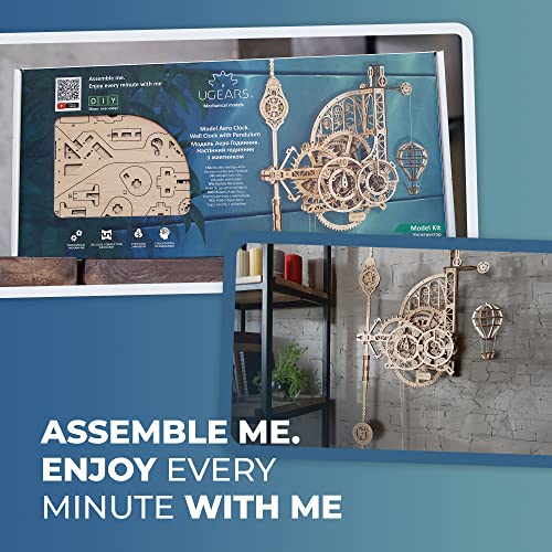 *UGEARS Aero Clock 3D Wooden 300+ pcs Puzzles for Adults Idea 3D Puzzle Clock to Build DIY Wooden Puzzle Mechanical Clock Kit - Wall Clock with UGEARS