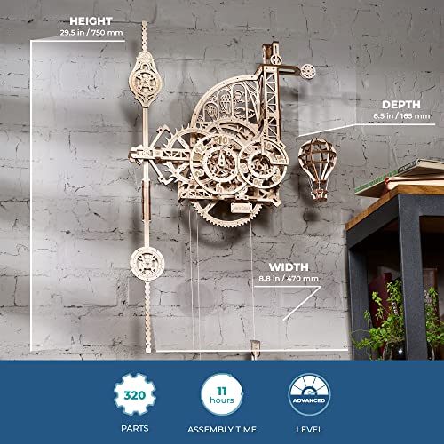 *UGEARS Aero Clock 3D Wooden 300+ pcs Puzzles for Adults Idea 3D Puzzle Clock to Build DIY Wooden Puzzle Mechanical Clock Kit - Wall Clock with UGEARS