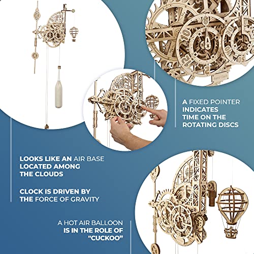 *UGEARS Aero Clock 3D Wooden 300+ pcs Puzzles for Adults Idea 3D Puzzle Clock to Build DIY Wooden Puzzle Mechanical Clock Kit - Wall Clock with UGEARS