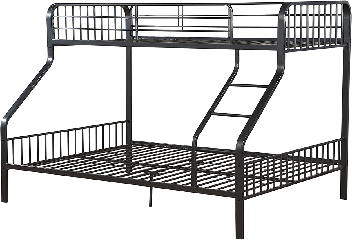 Acme Furniture Caius 60" x 83" Transitional Metal Tube Twin XL Over Queen Bunk Bed with Slat System in Gunmetal Finish Acme