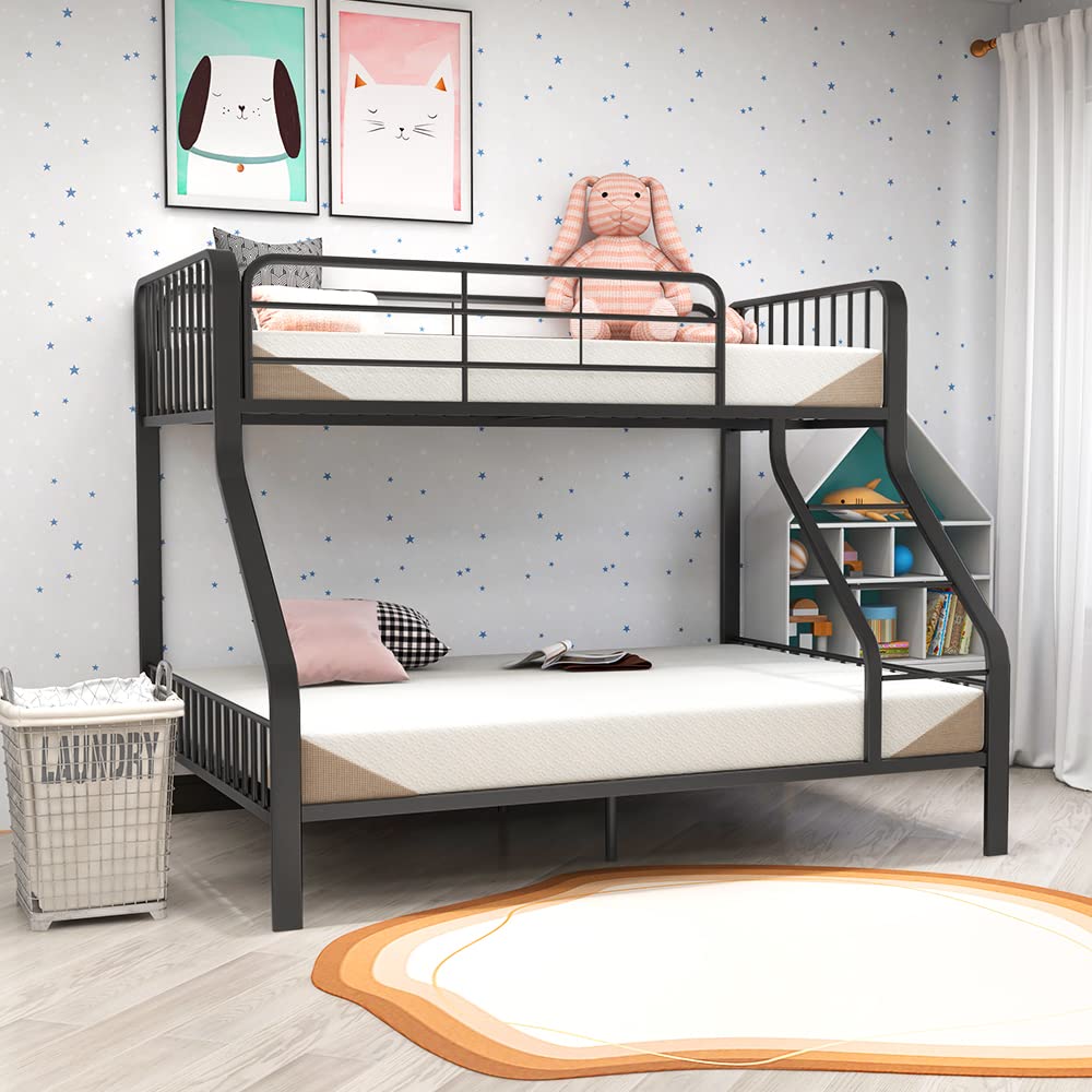 Acme Furniture Caius 60" x 83" Transitional Metal Tube Twin XL Over Queen Bunk Bed with Slat System in Gunmetal Finish Acme
