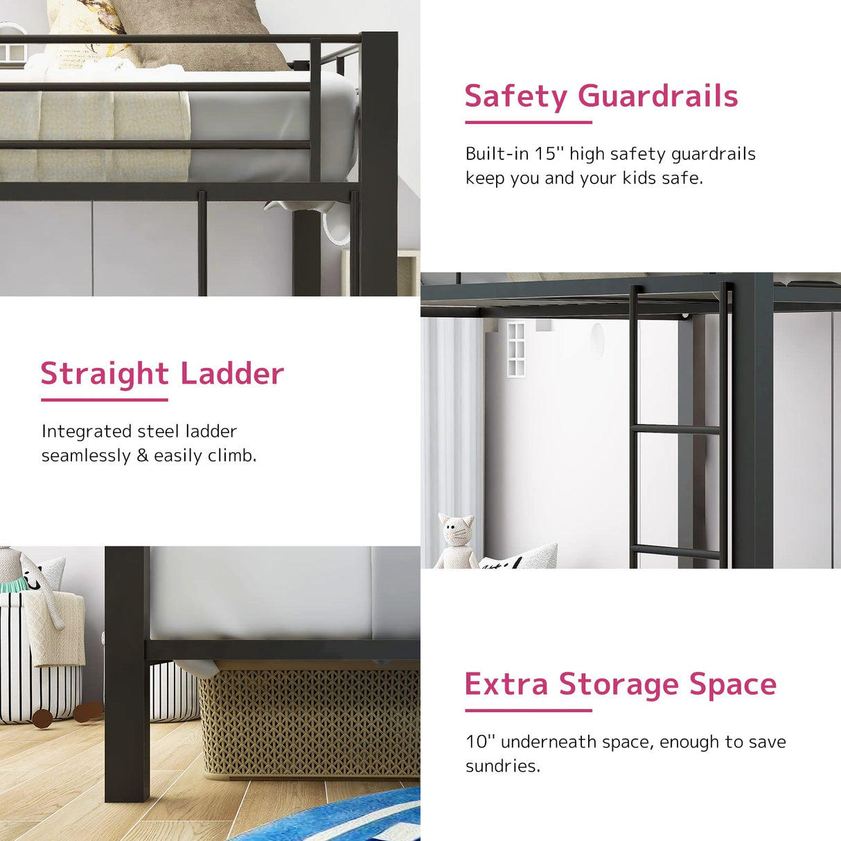 Acme Kaleb Metal Frame Queen Over Queen Bunk Bed with Ladder in Sandy Black Acme