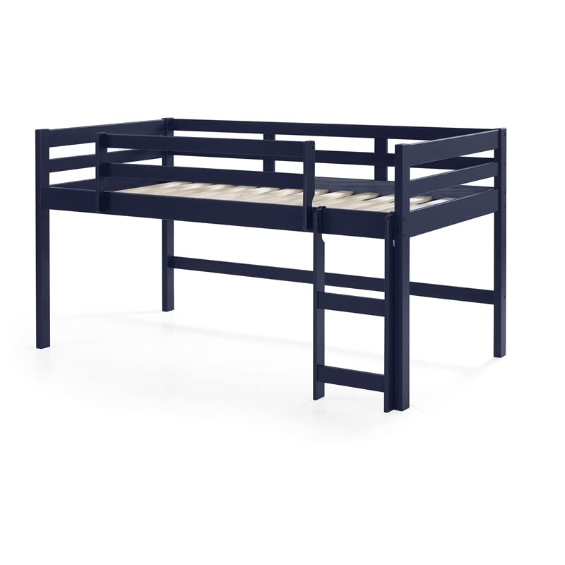 Acme Lara Twin Wooden Loft Bed with Guard Rail and Ladder in Navy Blue Acme