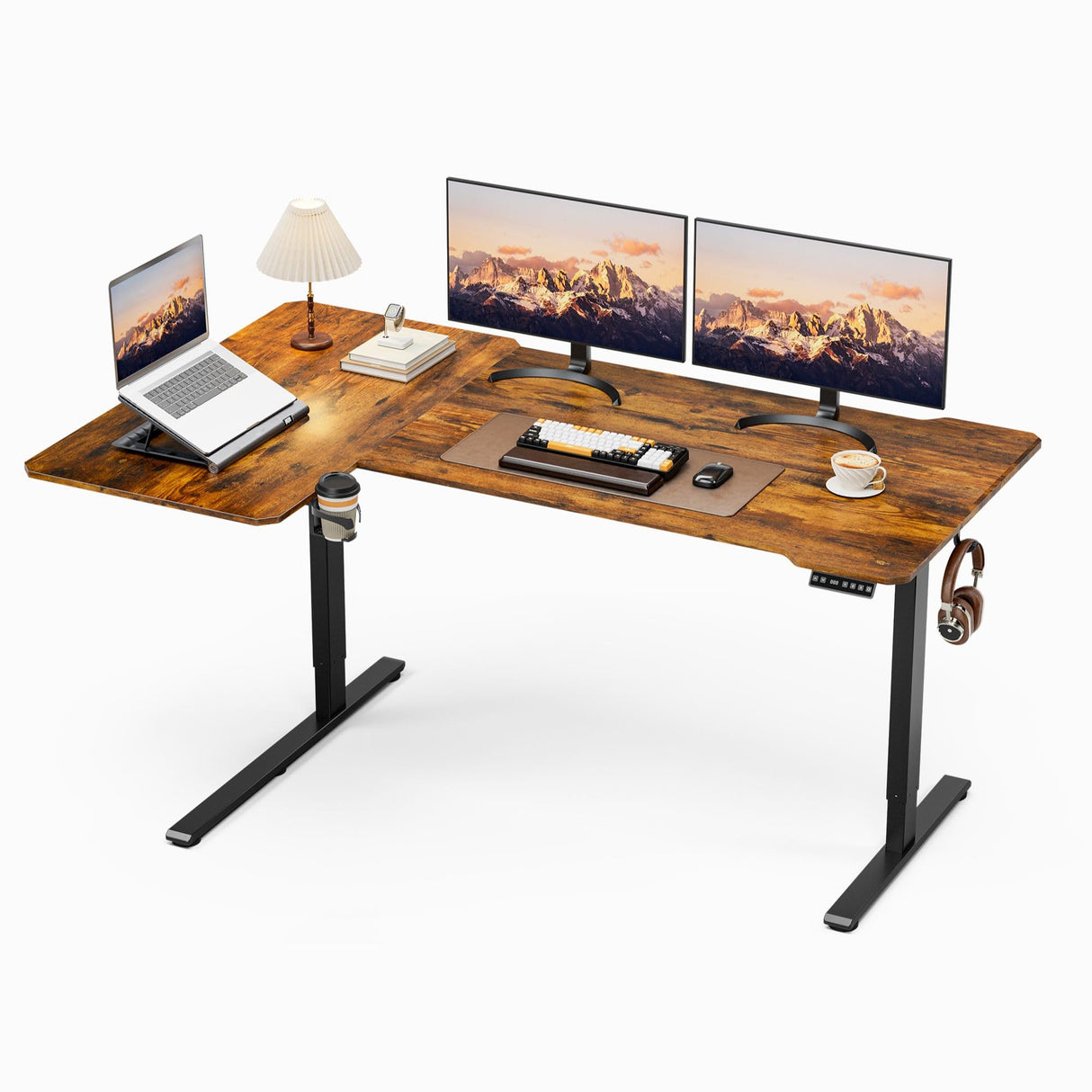 Acrolix 71" Reversiable L-Shaped Electric Standing Desk Adjustable Height Gaming Stand Up Corner Desk Sit Stand Home Office Computer Desk with Splice Board,Rustic Brown Top Acrolix