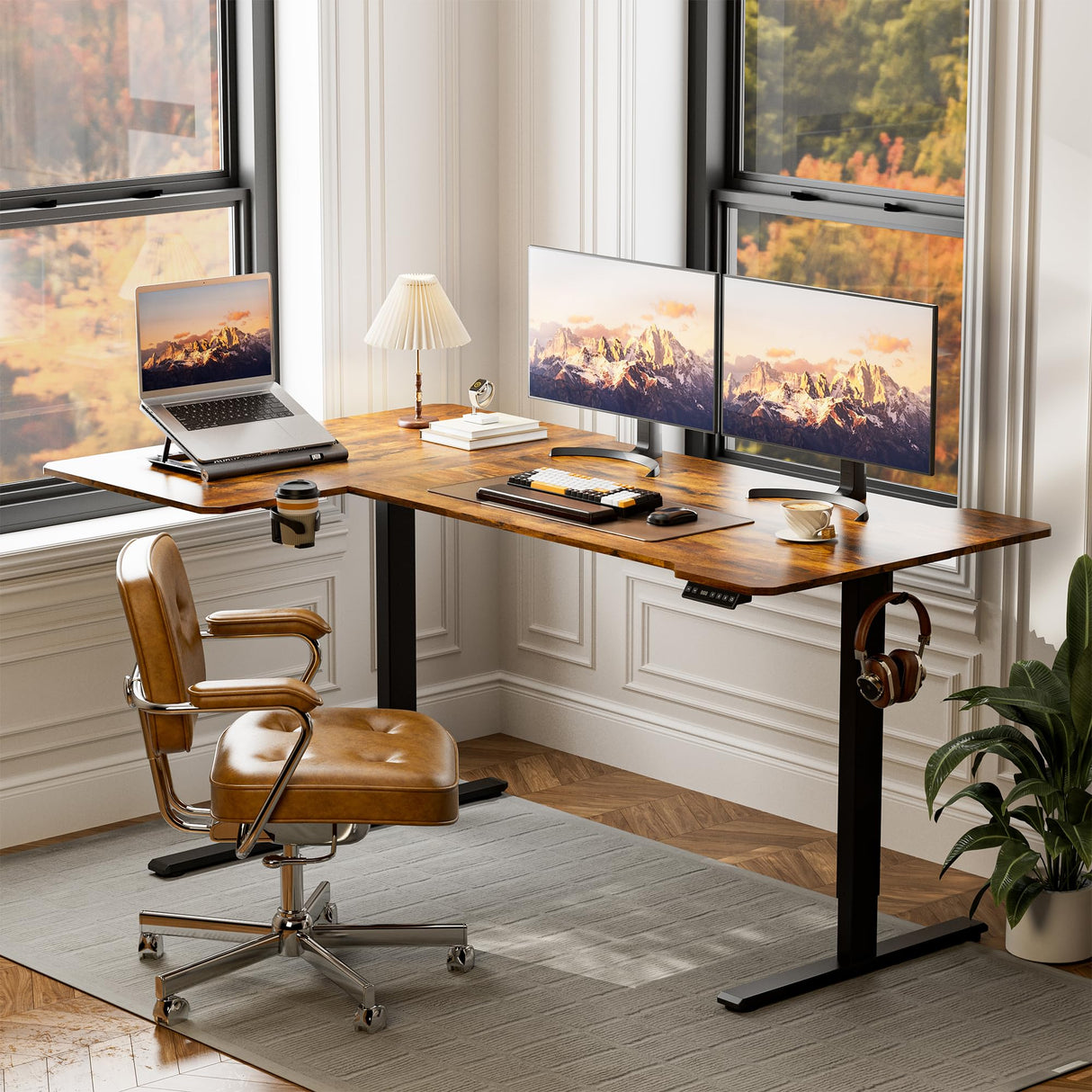 Acrolix 71" Reversiable L-Shaped Electric Standing Desk Adjustable Height Gaming Stand Up Corner Desk Sit Stand Home Office Computer Desk with Splice Board,Rustic Brown Top Acrolix