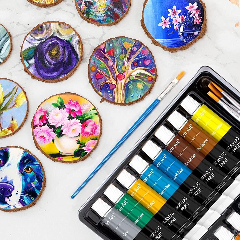 Acrylic Paint Set, 16 Colors Painting Supplies for Canvas Wood Fabric Ceramic Crafts, Non Toxic&Rich Pigments WoodArtSupply