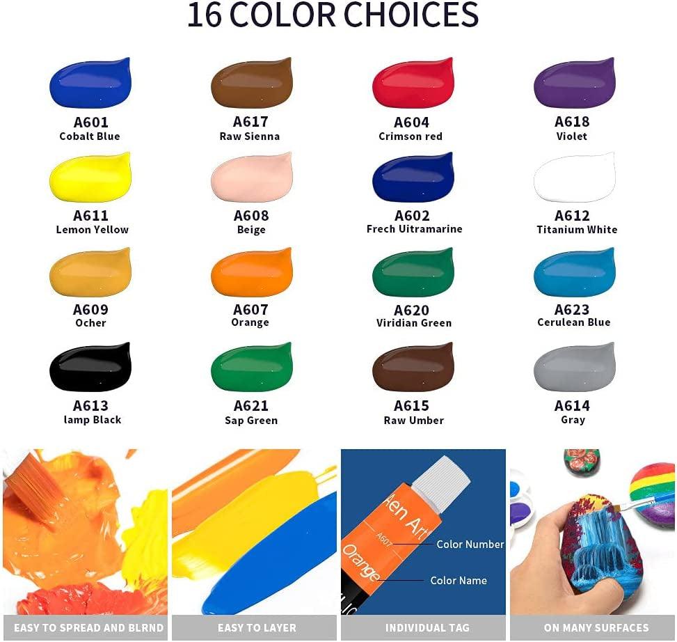 Acrylic Paint Set, 16 Colors Painting Supplies for Canvas Wood Fabric Ceramic Crafts, Non Toxic&Rich Pigments WoodArtSupply