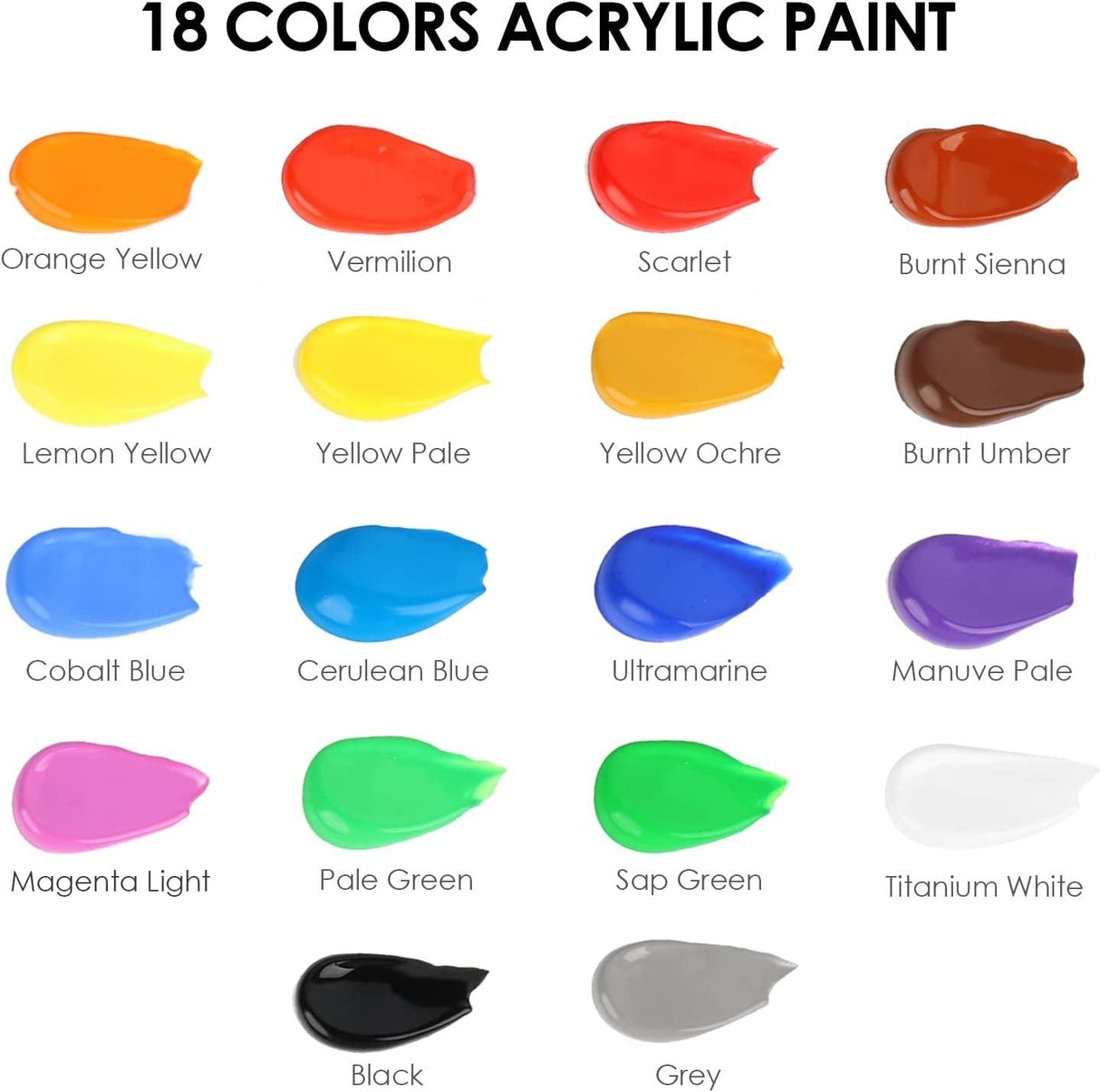 Acrylic Paint Set, 18 Colors(59Ml, 2 Oz) Art Craft Paint Non Toxic, Perfect for Hobby Painters, Artist WoodArtSupply