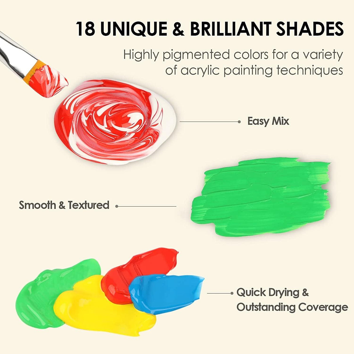 Acrylic Paint Set, 18 Colors(59Ml, 2 Oz) Art Craft Paint Non Toxic, Perfect for Hobby Painters, Artist WoodArtSupply