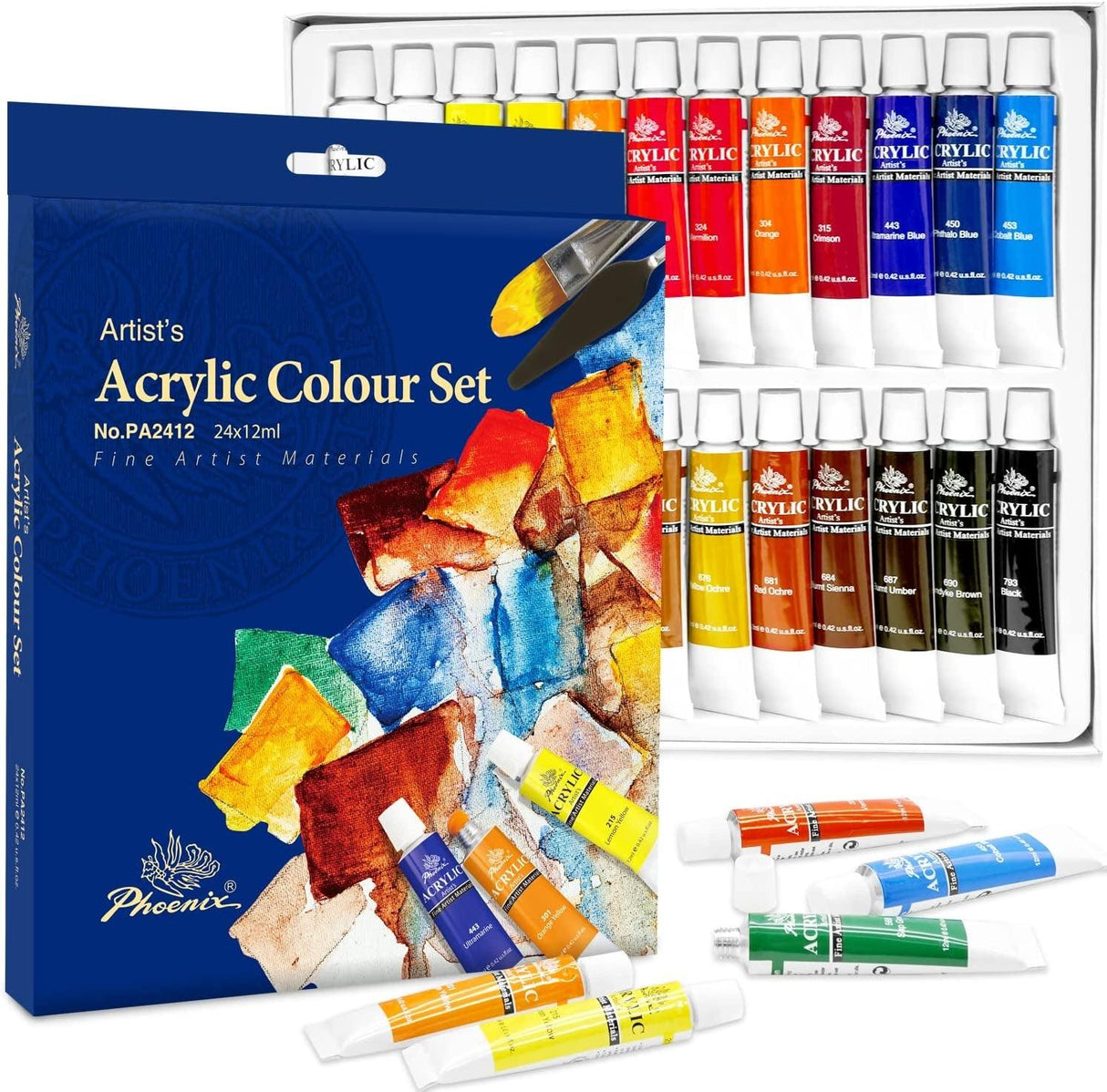 Acrylic Paint Set 24 Color X 12Ml / 0.4 Fl Oz Tubes Non-Toxic Art Paints for Canvas, Wood, Glass, Ceramic WoodArtSupply